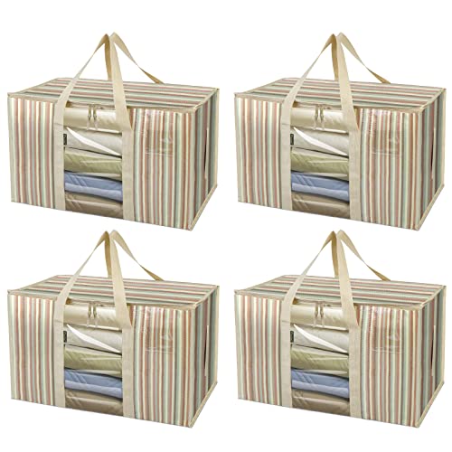 BALEINE 4-Pack Oversized Moving Bags with Reinforced Handles, Heavy-Duty Storage Tote Moving Supplies for Packaging, Camping (Color Stripe, 4-Pack)