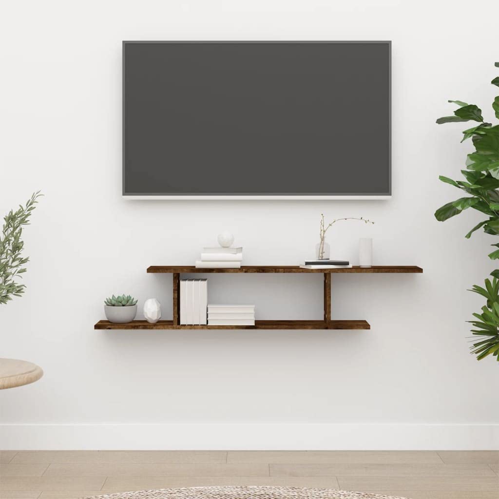 Mensola da parete per TV, 125 x 18 x 23 cm, moderna mensola sospesa in legno, elegante mensola sospesa per soggiorno, supporto TV per ricevitori, console e accessori multimediali