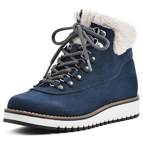 WHITE MOUNTAIN Shoes Cozy Women's Lace-up Hiker Bootie, Navy/Fabric, 9.5 M