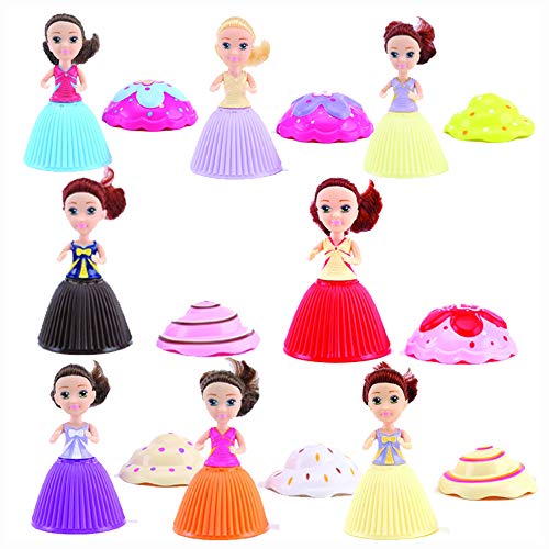 Evursua 2 Pack Scented Cupcake Dolls Toys with Surprise,Reversible Cake Transform to Mini Princess Doll (2 Pack)