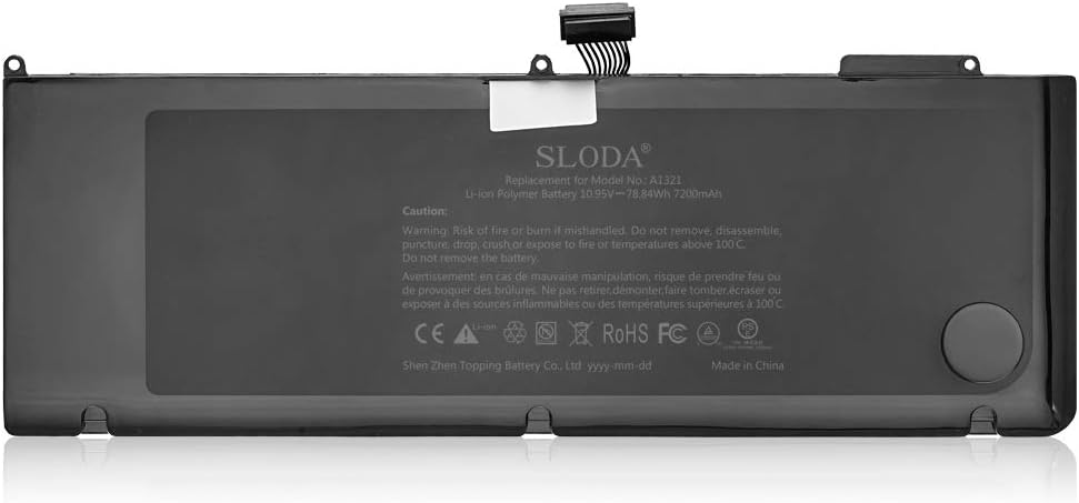 SLODA New Laptop Battery for Apple A1321 A1286 (Only for 2009 2010 Version) Unibody MacBook Pro 15'', Fits Mb985 Mb986j/a Mc118 [Li-Polymer 6-Cell 66Wh 6000mah]
