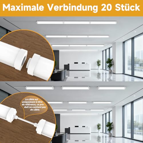 Néon LED 120CM étanche IP65 lot de 4 réglettes interconnectables 4500LM - 5