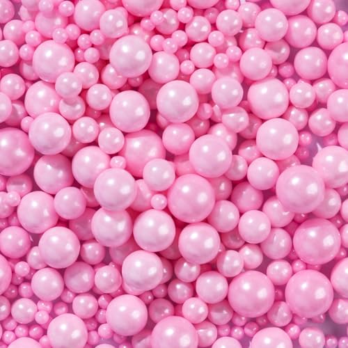 Image of Pink Pearl Sprinkles for Cake Decorating,130g,Edible Sugar Pearls for Baking,Mix Size,Cake Topper,Cupcake Cookie Decorating,Ice Cream Dessert Decorations,Wedding Birthday Supplies