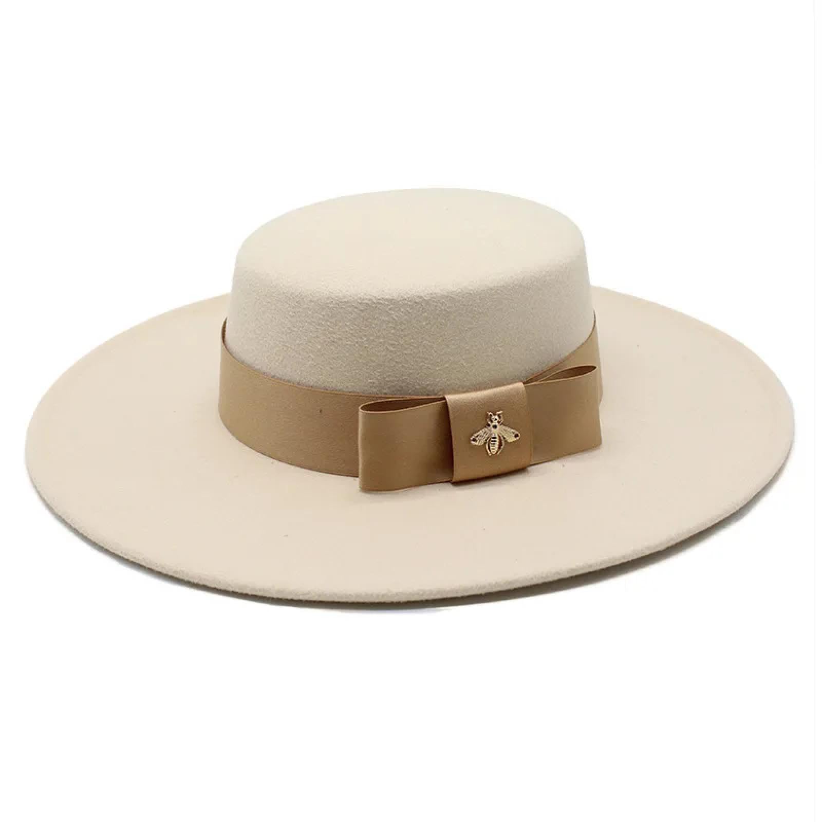 SOYNIA Fedora Trilby Sombrero Fedora con Lazo Blanco para Mujer Sombrero Elegante con ala para Banquete Sombrero De Fieltro Gorra para Vestido De Novia