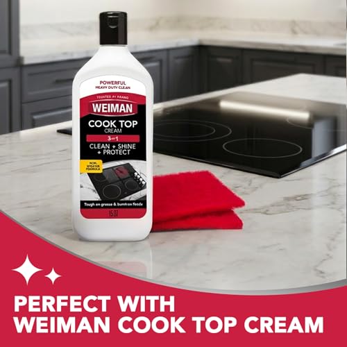 Image of Weiman 3 Count Cooktop Scrubbing Pads, Removes Burnt-on Food, Scratch Free | Non-Abrasive for Burnt-On Food & Grease, Safe for Ceramic, Electirc, Gas & Induction Cooktop, Sink, Showers, Dishes & Tub
