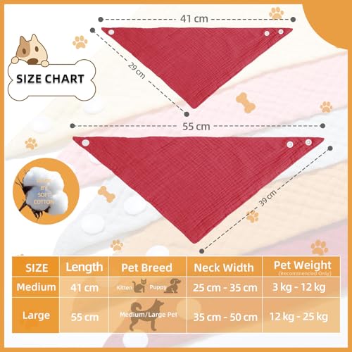 ICEMOOD Haustier-Baumwoll-Bandanas mit verstellbarem Druckknopf für kleine Welpen – Einfarbiges Hundehalstuch,Wein Rot,M