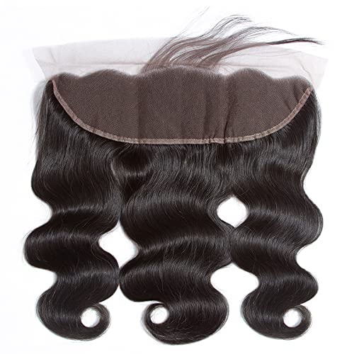 Lace Frontal Closure 13 x 4 Body Wave Ear To Ear Lace Frontals With Bangs Baby Hair Knots Can Be Bleached 100% Virgin Remy Human Hair Natural Color (14 Inch, body wave lace frontal)