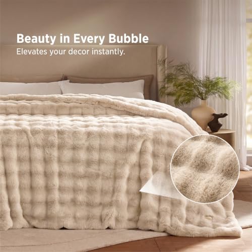 Image of Bedsure Fluffy Bubble Faux Fur King Blanket, 104 inchx90 inch, Light Beige