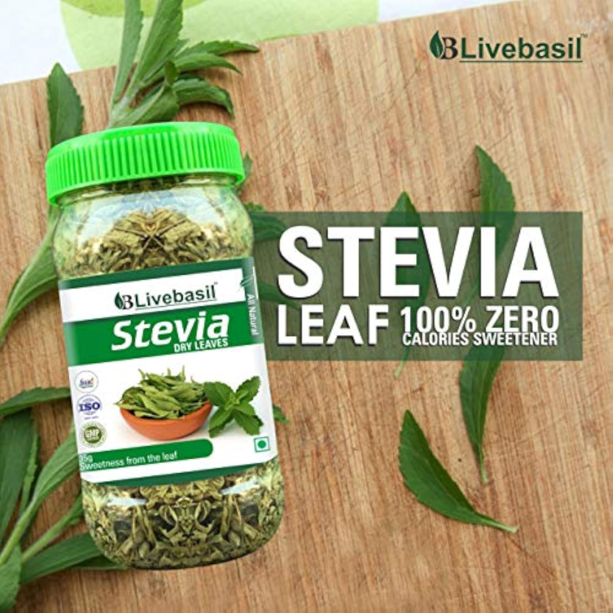 Livebasil Stevia Dry Leaves, Natural Sweetener, 35g