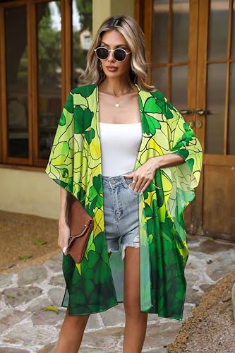 Image of Women's Kimono Swimsuit Coverups Summer Beach Loose Cardigans for Swimwear | CHICGAL Casual Open Front Chiffon Cover Up, 3 /4 Sleeve Lightweight Vacations Outfits 2026, Long Summer Resort Wear