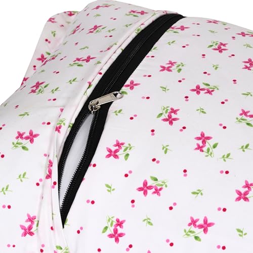 Image of HOUSE FOX Zipper Cotton Pillow Covers /Cases /Protectors (NOT Pillow) Set of 2 Pair Or 4 Pcs,Size -18x28inch with Zip /Chain (Standard, Pink Blue Flower)