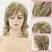 RENERSHOW Short Mixed Blonde Curly Wig with Bangs Natural Wavy Synthetic Wigs for Women
