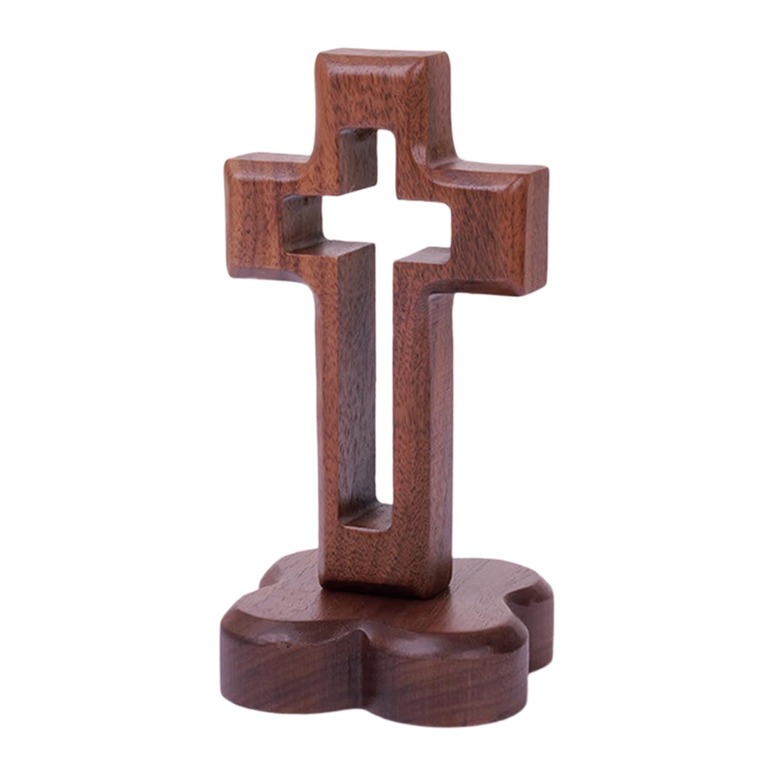 Bottone Wood Easter Crucifix Tabletop Display Altars Centerpieces Hollow Standing Crosses with Base Catholic Hollowout Crucifix