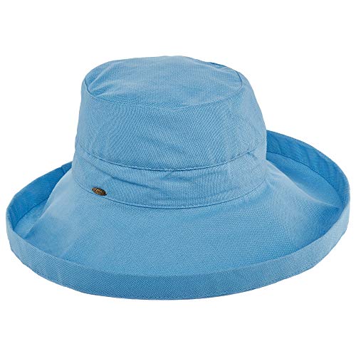 Scala Women's Cotton Hat with Inner Drawstring and Upf 50+ Rating,Medium Blue,One Size