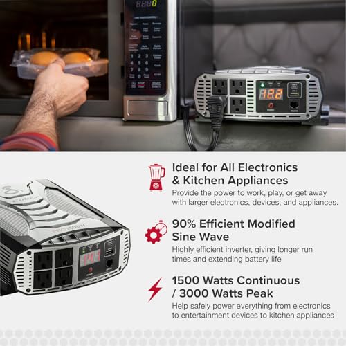 Image of Cobra PRO 1500W Professional Grade Power Inverter, Portable - 1500-Watt Car Charger, 4 Grounded AC Outlets, 2 Fast Charge USB Ports and Remote Controller (CPIALCDG1) Compatible