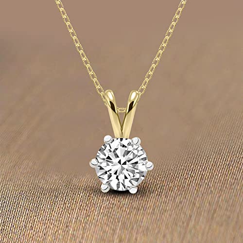 FRIENDLY DIAMONDS Lab Grown Diamond Solitaire Pendant Necklace Round Shpae | IGI Certified 1-5 Carat FG VS 14K Gold With Chain | 6 Prong Pendant Necklace3