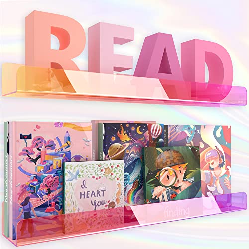 Image of Rorkim 24 inches Iridescent Acrylic Bookshelf, Wall Mounted Display for Kids Room, Nursery, Toddler, Classroom (2 Packs)