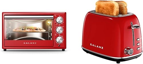 Galanz GRH1209RDRM151 - Horno tostador retro grande de 6 rebanadas tostadora retro roja y 2 rebanadas tostadora de pan compacta con ranura extra