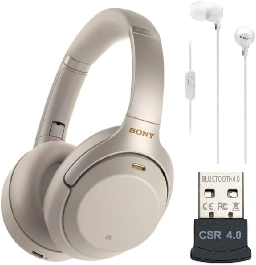 Frее Shірріng 🛒 Sony WH-1000XM3 Wireless Noise-Canceling Over-Ear Headphones (Silver, USA Warranty), Sony in-Ear Headphones (White) and USB Bluetooth Adapter Bundle