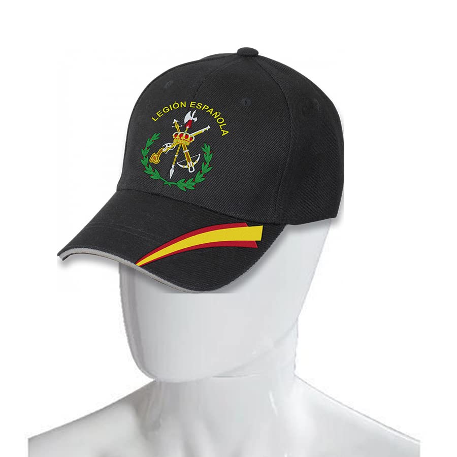 ECOMMUR Gorra La legión Gorra de Cabeza Negra con Bandera de España y Merchandising Militar/policial