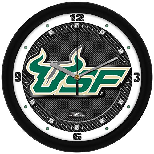 SunTime USF Bulls Wall Clock, Printed Carbon Fiber Team Art, Silent Non-Ticking Quartz Movement, 11.5