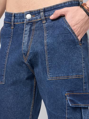Image of STUDIO NEXX Men's Loose Fit Cargo Jeans| Stretchable | Cargo Denims | Utility Pockets