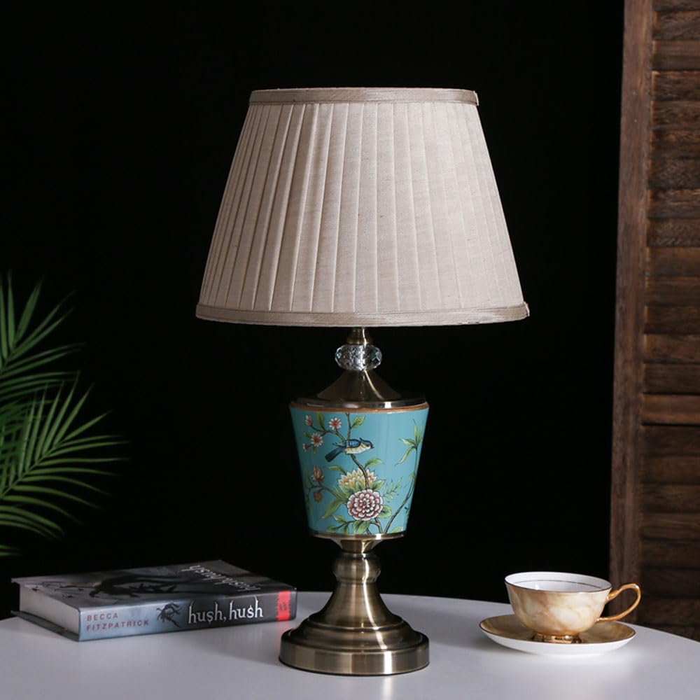 SGKOMN Table Lamp American Minimalist Ceramic Bedroom Bedside Lamp Copper Living Room European New Chinese Nightstand Lamp For Bedroom Living Room Office College Bookcase-E
