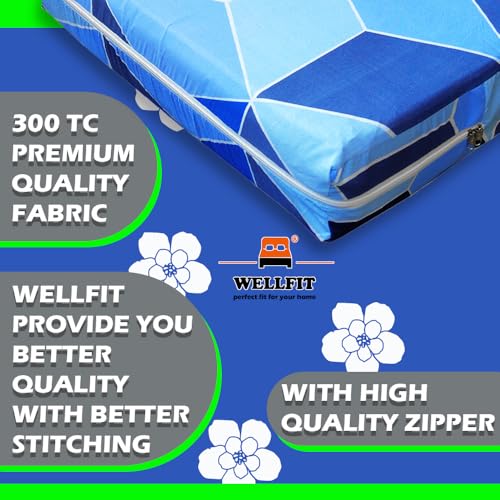Image of WELLFIT Premium Glace Cotton 300 TC Mattress Cover /Protector for Single Size Bed with Zip /Chain /3x6 ft / 36x72x6 inch