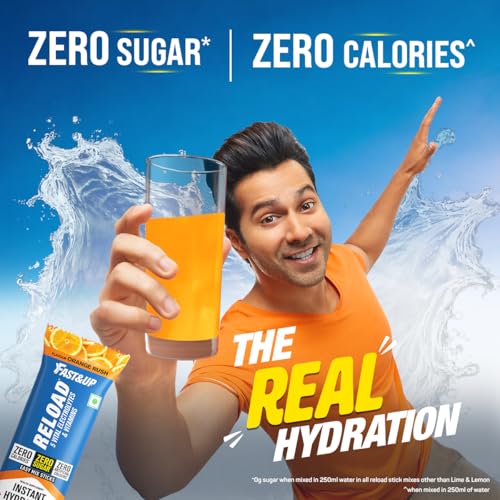 Image of Fast&Up Reload Electrolytes Powder Sachets | Zero Added Sugar Hydration Drink with 5 Essential Electrolytes Vitamin C & B12 | Summer Heat, Workout Recovery, Travel & Wellness | Orange, Pack of 5 Sachets