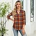 Business Casual Tops for Women 3/4 Sleeve V Neck Collared Loose Fit Funny T Shirts 2026 Summer Grid Blouses Dressy Casual Oversize Women Blouse Travel Cute Clothes Saffron M