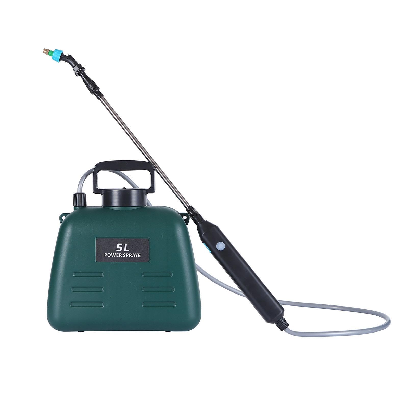 Spruzzatore Portatile Elettrico con Asta Retrattile Serbatoio 5L 3 Ugelli Multifunzione Tracolla Regolabile Adatto a Giardinaggio Pulizia Domestica, Verde