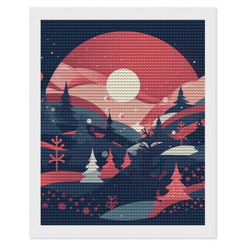 Broderie diamant 5D Noël indigo foncé strass ronds adultes débutants 40x50