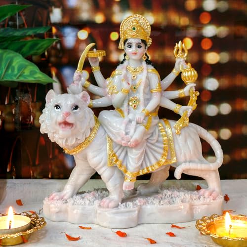 Estatua de Durga Mata de 8.5 pulgadas en color mármol miniatura 2