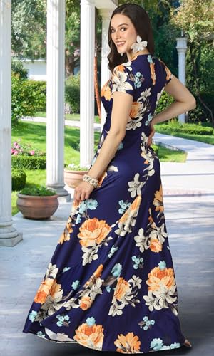 Image of KOH KOH Womens Long Flowy Cap Sleeve Empire Waist Cocktail Maxi Dress Gown