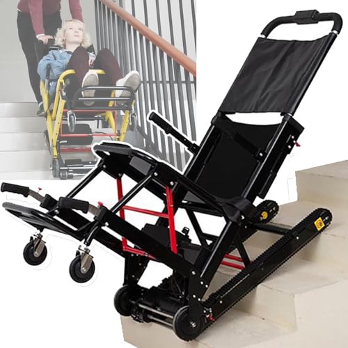 Sube-escaleras Eléctrico sobre Orugas, Silla De Ruedas Plegable para Subir Escaleras para Personas Mayores Discapacitadas, Silla Elevadora De Escaleras De Aleación De Aluminio, Carga 160 Kg,Black