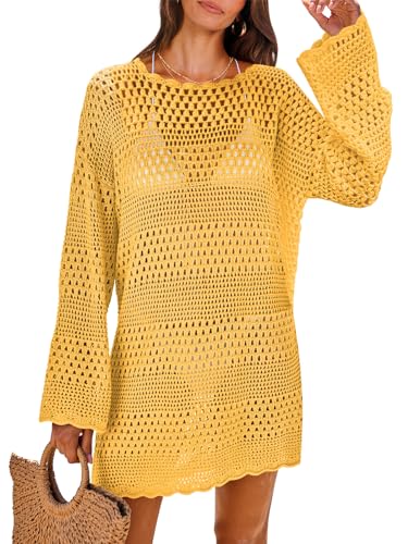 Image of ANRABESS Women Swimsuit Crochet Swim Cover Up 2026 Summer Bathing Suit Swimwear Mesh Knit Beach Dress Vacation Outfits