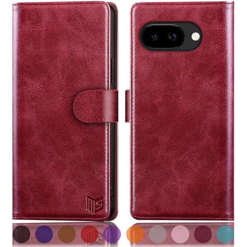 Étui Google Pixel 9A rouge SUANPOT : housse portefeuille cuir avec blocage RFID et porte-carte