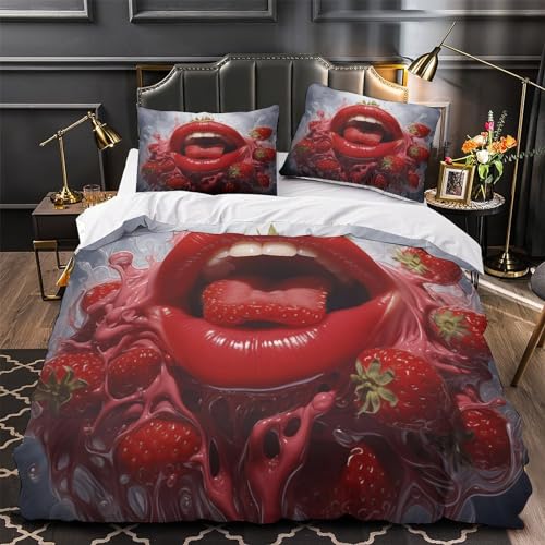 Housse de couette microfibre de qualité supérieure avec motif Red Lips imprimé 3D - 5