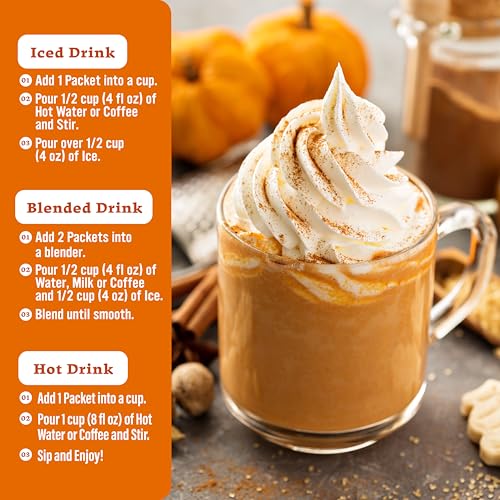 Image of The Frozen Bean Pumpkin Spice Instant Coffee Frappe, 10 Sticks | Real Arabica, 114mg caffeine, 5g sugar, Single serve packets, Hot or blended iced, On the go