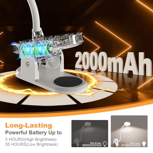 ZAPLIT 61 LED Akku Leselampe Bett –【3 Farbmodi & 10 Helligkeiten】 2000mAh Klemmlampe mit USB-C, 40cm Flexibler Schwanenhals, Buchlampe, Klemmleuchte für Schlafzimmer, Schreibtisch & Camping 6
