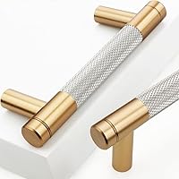 Vista 35 de Paquete de 6 pomos de aluminio, de 2,5 cm, para cajones, con acabado contra oxidación dorado y gris, con patrón de diamante