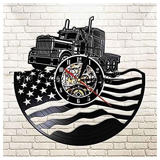 Patriotisk amerikansk flagga traktor CD-skiva väggklocka släpvagn bondgård akryl tyst klocka