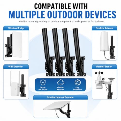 Image of Universal Wireless Bridge Mount | Pole & Wall-Mounted Antenna Mast for Outdoor Antennas, Starlink Extender, Weather Stations & WiFi Extenders | 1.36'' Diameter x 11'' Length (Black-4Pack)