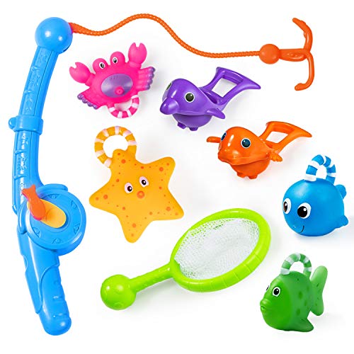 ZWOOS Juguetes de Baño Bebe, 8 PCS Agua Baño Juguete de Baño Juego de Pesca,Juguetes Bañera Flotante con Juegos de Pesca para Niños Niñas,Juguetes Niños