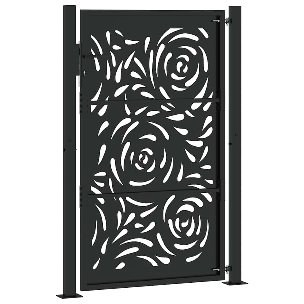 Gecheer Cancello da Giardino, Design Laser Elegante 110x155 cm in Acciaio corten Nero con Sistema di Chiusura e montanti Inclusi for Ingresso Giardino Patio vialetto