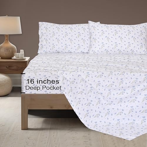 ZOYER Flannel Sheets Queen Size - 100% Cotton Double Brushed Bed Sheets, Deep Pockets 16 Inches Queen Sheet Set, All Seasons Breathable & Extra Soft - Warm & Cozy, 4 Piece, Daisy Day - Thumbnail 5