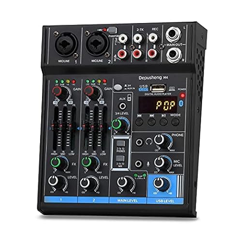 Depusheng M4 Profesjonalny mikser audio karta dźwiękowa konsola 4-kanałowy interfejs systemowy USB Bluetooth MP3 wejście komputera 48 V Phantom Power Stereo DJ Studio Streaming czarny