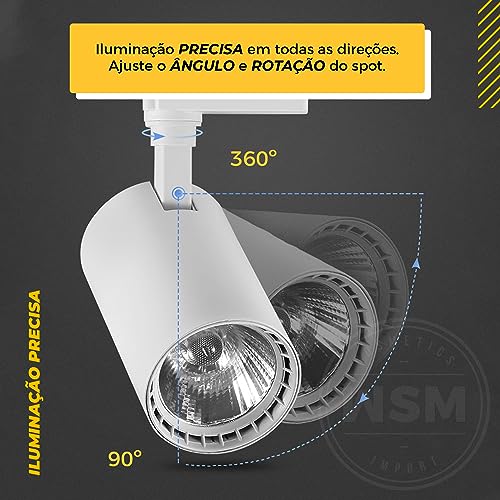 Kit Trilho Eletrificado com Spots Brancos e Lâmpada LED 10W - 2, 3, 4, 6 ou 8 Spots com Temperaturas