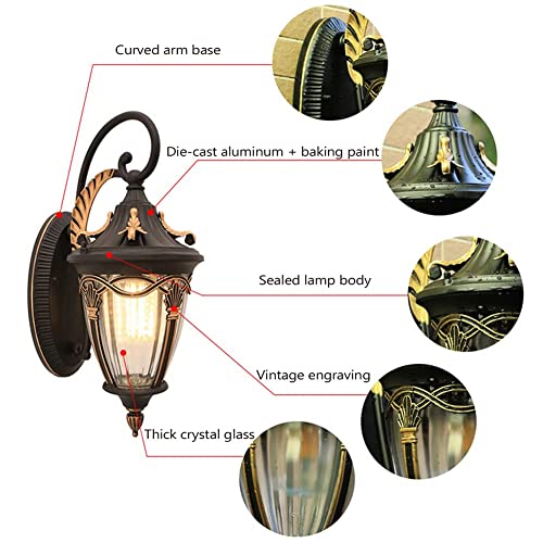 Zewnętrzna lampa ścienna z wodoodpornym szklanym kinkietem w stylu vintage - oświetlenie zewnętrzne w stylu antycznym do ogrodu, werandy i drzwi wejściowych