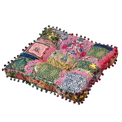 Bemonew Cojines para sillas de Comedor cojín de Asiento para Silla de Comedor cojín Bohemio de 40x40 cm con Pompones Suave y cómodo Cuadrado Floral para Asiento de Cocina o Sala de Estar.